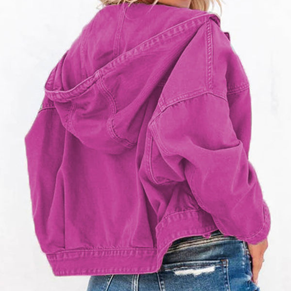 Hooded Dropped Shoulder Denim Jacket-Teresa's Fashionista LLC