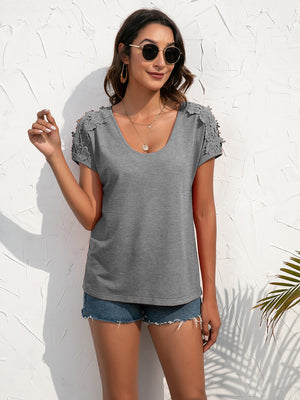 Spliced Lace Cold-Shoulder Blouse-Teresa's Fashionista LLC