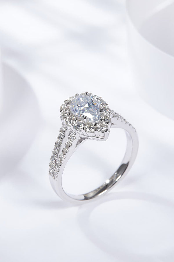 1 Carat Moissanite Teardrop Split Shank Ring-Teresa's Fashionista LLC