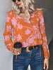 Printed Tie Neck Long Sleeve Blouse-Teresa's Fashionista LLC