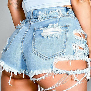 Asymmetrical Distressed Denim Shorts-Teresa's Fashionista LLC