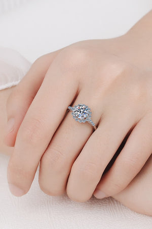 1 Carat Moissanite Rhodium-Plated Halo Ring-Teresa's Fashionista LLC