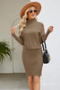 Ribbed Mock Neck Long Sleeve Dress-Teresa's Fashionista LLC