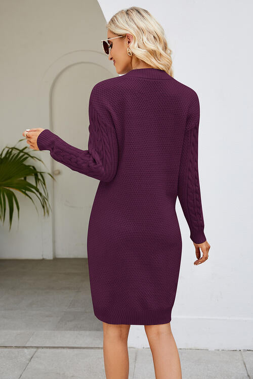 Cable-Knit Long Sleeve Sweater Dress-Teresa&#39;s Fashionista LLC