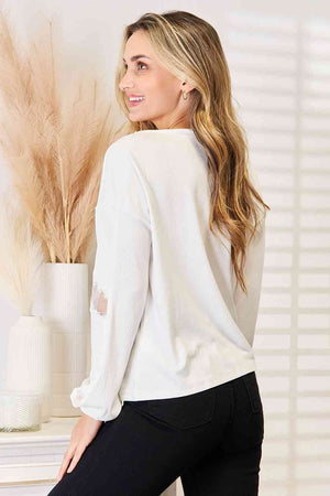 Double Take V-Neck Dropped Shoulder Blouse-Teresa's Fashionista LLC