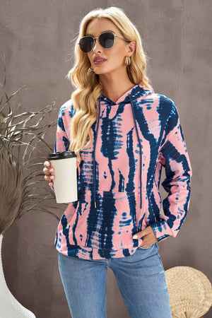 Tie-Dye Drawstring Hoodie with Pocket-Teresa's Fashionista LLC