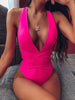 Halter Neck Deep V Tied One-Piece Swimsuit-Teresa's Fashionista LLC