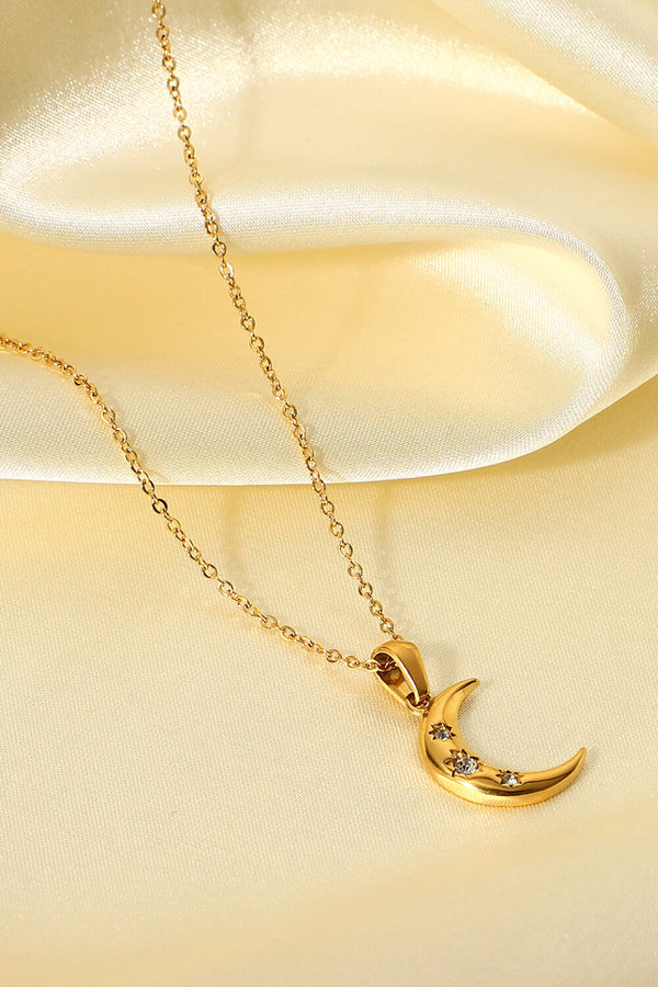 18K Gold Plated Inlaid Zircon Moon Pendant Necklace-Teresa's Fashionista LLC