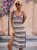 Striped Tie Shoulder Split Cover Up Dress-Teresa's Fashionista LLC