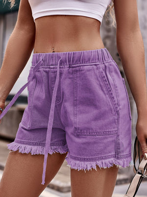 Drawstring Raw Hem Denim Shorts-Teresa's Fashionista LLC