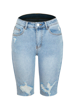Distressed Pocketed Denim Shorts-Teresa's Fashionista LLC