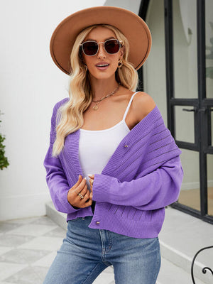 Eyelet Button Front Long Sleeve Cardigan-Teresa's Fashionista LLC