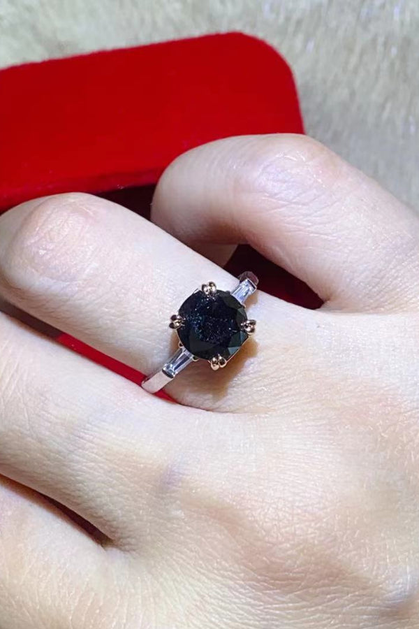 2 Carat Black Moissanite Platinum-Plated Ring-Teresa's Fashionista LLC
