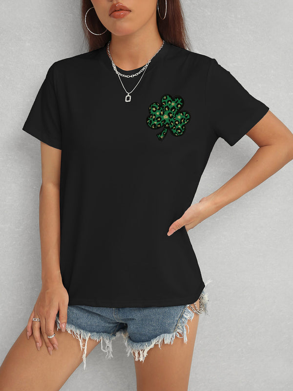 Lucky Clover Round Neck Short Sleeve T-Shirt-Teresa's Fashionista LLC