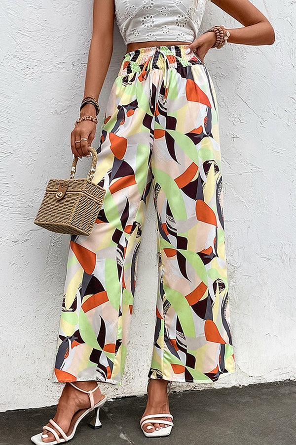 Printed Smocked Waist Wide Leg Pants-Teresa's Fashionista LLC
