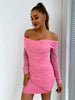 Glitter Ruched Off-Shoulder Long Sleeve Bodycon Dress-Teresa's Fashionista LLC