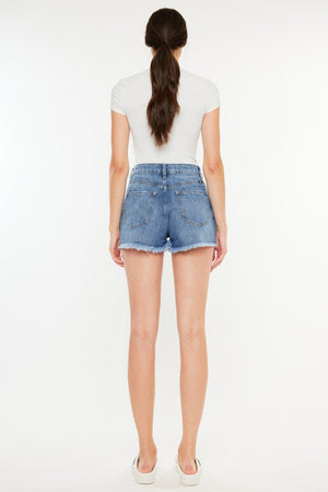 Kancan Distressed Raw Hem High Waist Denim Shorts-Teresa's Fashionista LLC