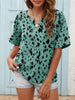 Printed Notched Neck Half Sleeve Blouse-Teresa's Fashionista LLC