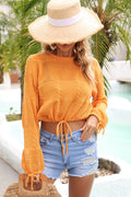 Drawstring Hem Round Neck Cropped Cover Up-Teresa's Fashionista LLC