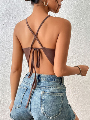 Crisscross Tie Back Slit Sleeveless Top-Teresa's Fashionista LLC