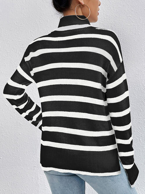 Striped Turtleneck Long Sleeve Sweater-Teresa's Fashionista LLC
