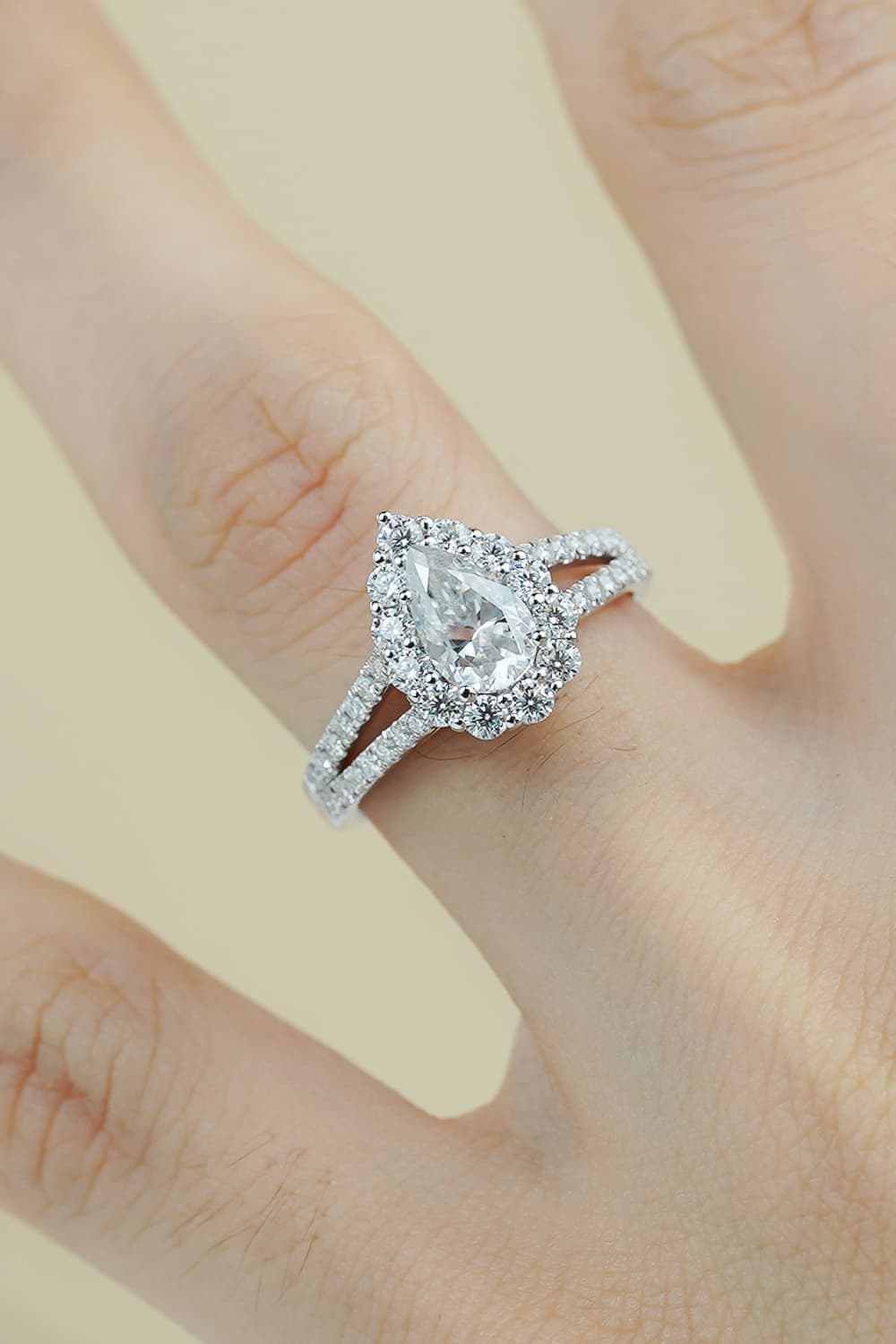 1 Carat Moissanite Teardrop Split Shank Ring-Teresa&#39;s Fashionista LLC
