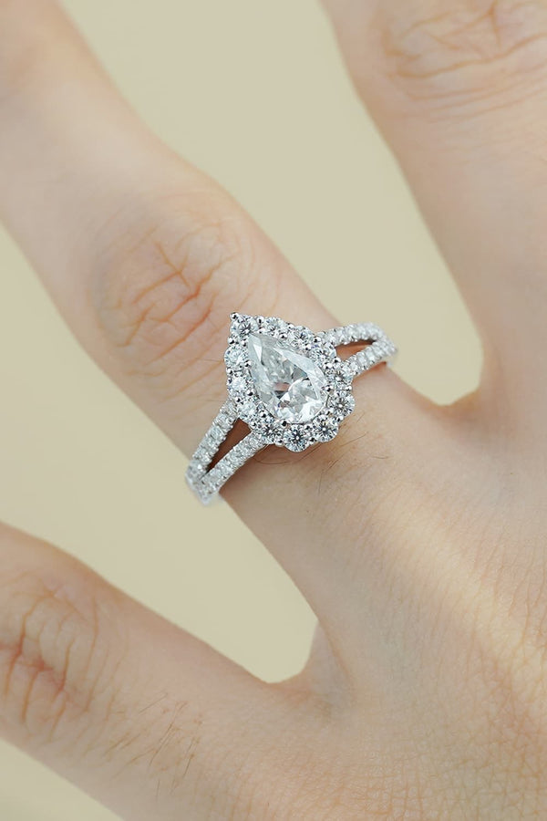 1 Carat Moissanite Teardrop Split Shank Ring-Teresa's Fashionista LLC