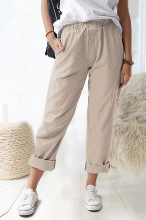 Paperbag Waist Pull-On Pants with Pockets-Teresa's Fashionista LLC