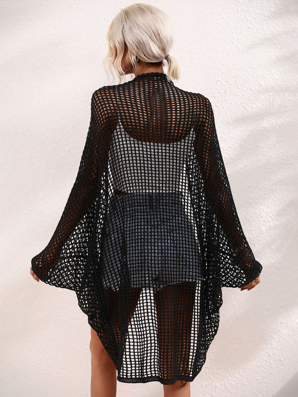 Openwork Open Front Longline Cover Up-Teresa's Fashionista LLC
