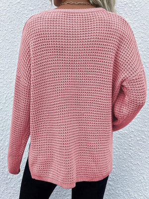 Notched Long Sleeve Sweater-Teresa's Fashionista LLC