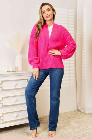 Woven Right Rib-Knit Open Front Drop Shoulder Cardigan-Teresa's Fashionista LLC