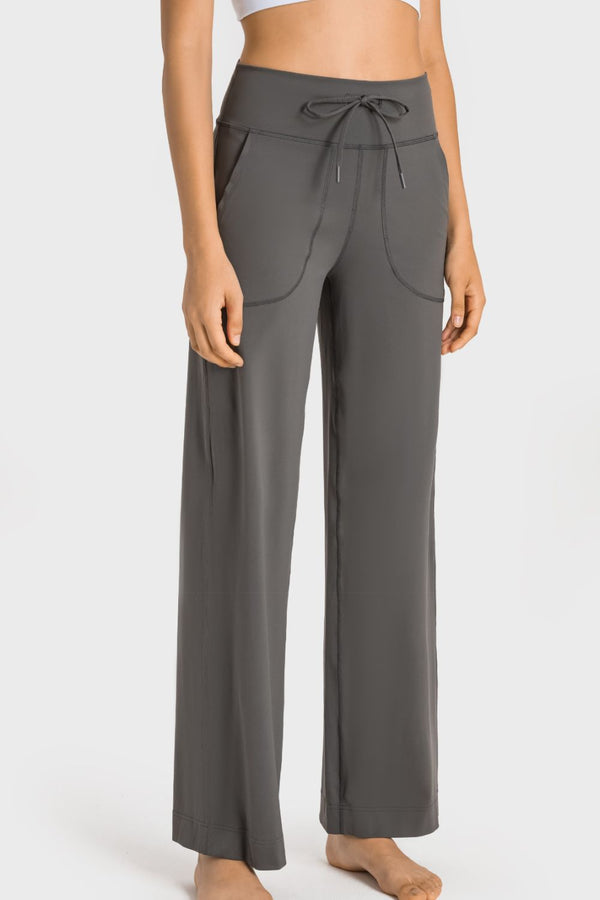 Drawstring Waist Wide Leg Sports Pants with Pockets-Teresa's Fashionista LLC