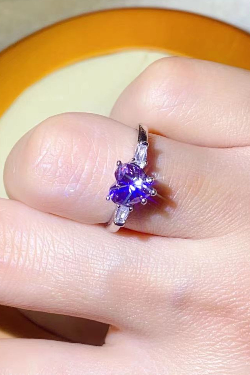 1 Carat Moissanite Heart-Shaped Platinum-Plated Ring in Purple-Teresa's Fashionista LLC