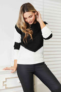 Woven Right Two-Tone Openwork Rib-Knit Sweater-Teresa's Fashionista LLC