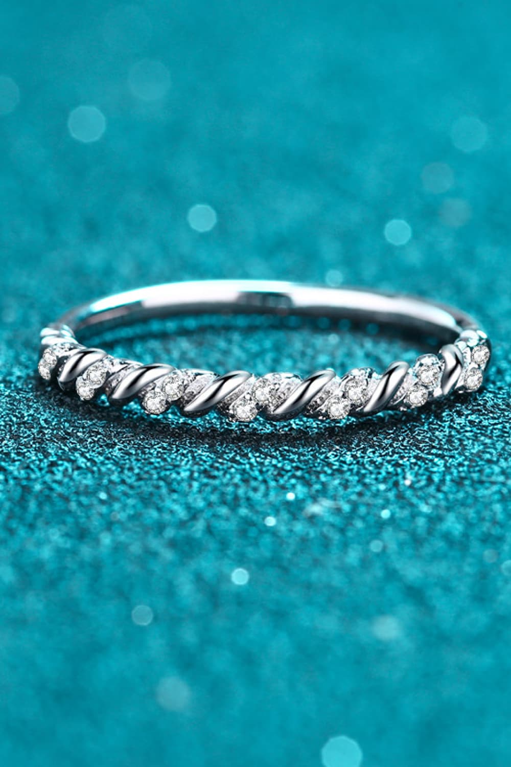 Moissanite Rhodium-Plated Half-Eternity Ring-Teresa&#39;s Fashionista LLC