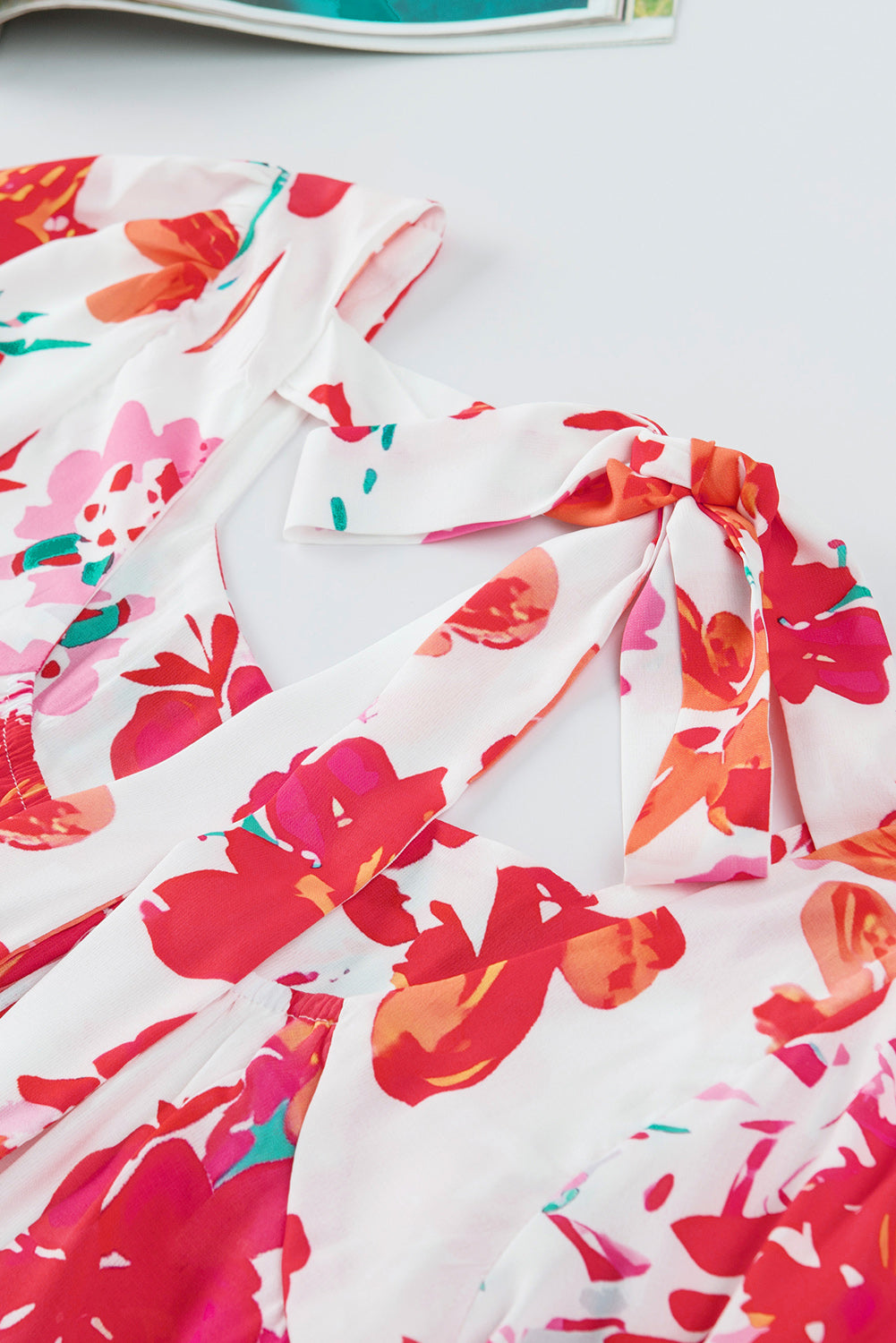 Floral Tie Back Square Neck Blouse-Teresa&#39;s Fashionista LLC