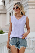 Eyelet V-Neck Tank-Teresa's Fashionista LLC