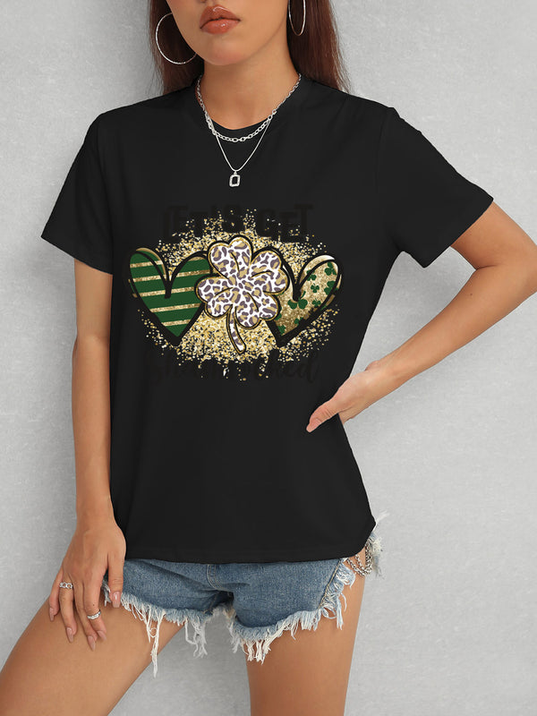 Lucky Clover Round Neck Short Sleeve T-Shirt-Teresa's Fashionista LLC