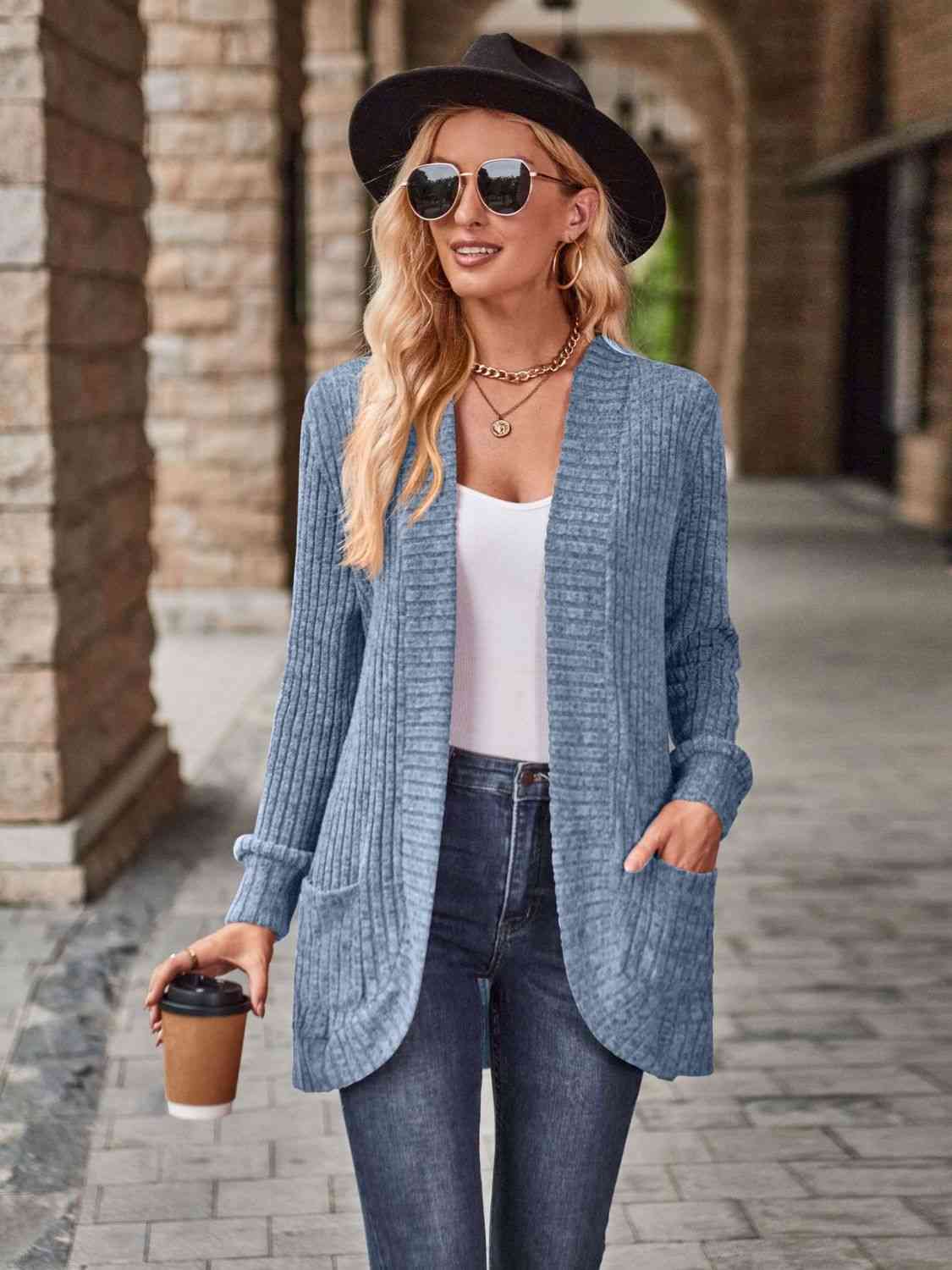Open Front Cardigan with Pockets-Teresa&#39;s Fashionista LLC