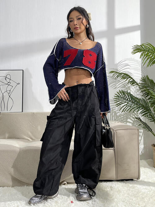 Contrast Patches Long Sleeve Cropped Knit Top-Teresa's Fashionista LLC