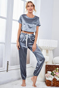 Satin Short Sleeve Crop Top and Joggers Lounge Set-Teresa's Fashionista LLC