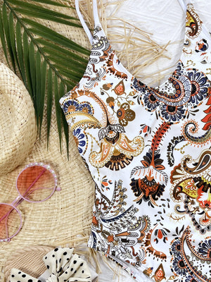 Printed Tie Back Scoop Neck One-Piece Swimsuit-Teresa's Fashionista LLC